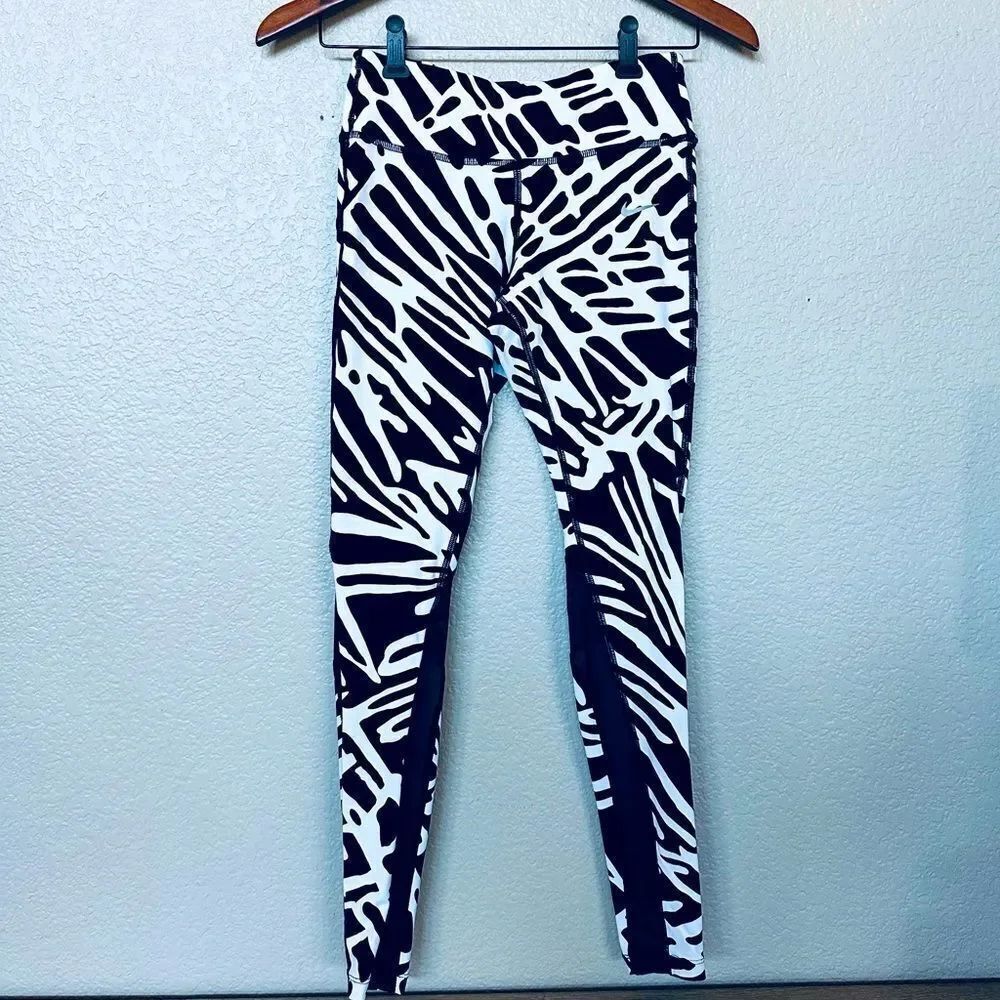 Nike Dri-Fit Running Blacl White Zebra Stripe Leggings XS